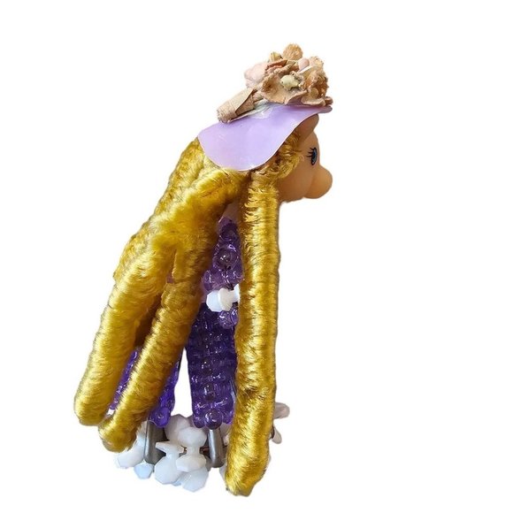 VTG 70s Ugly Pig Purple Blonded Beaded Safety Pin Figure Miss Piggy 4" Unique - Picture 3 of 9